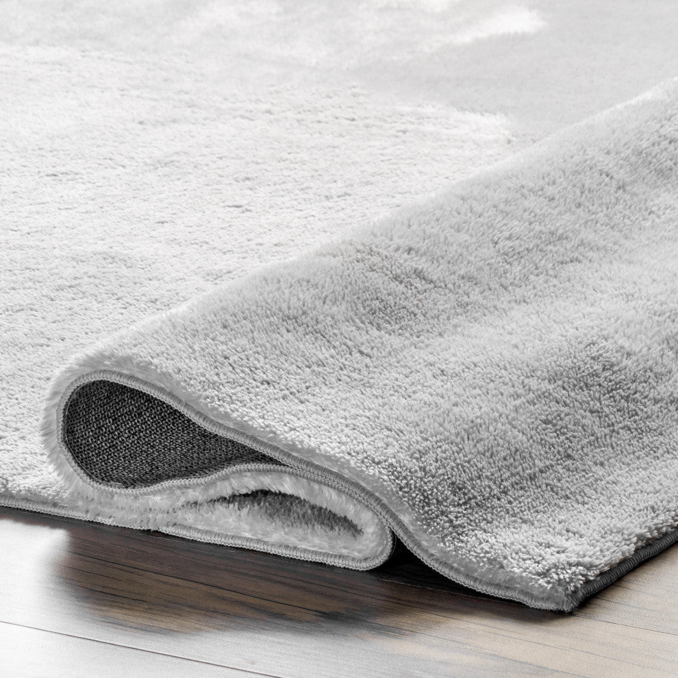 nuLOOM Loni Solid Machine Washable Shag Area Rug, Light Grey, 3'x5'