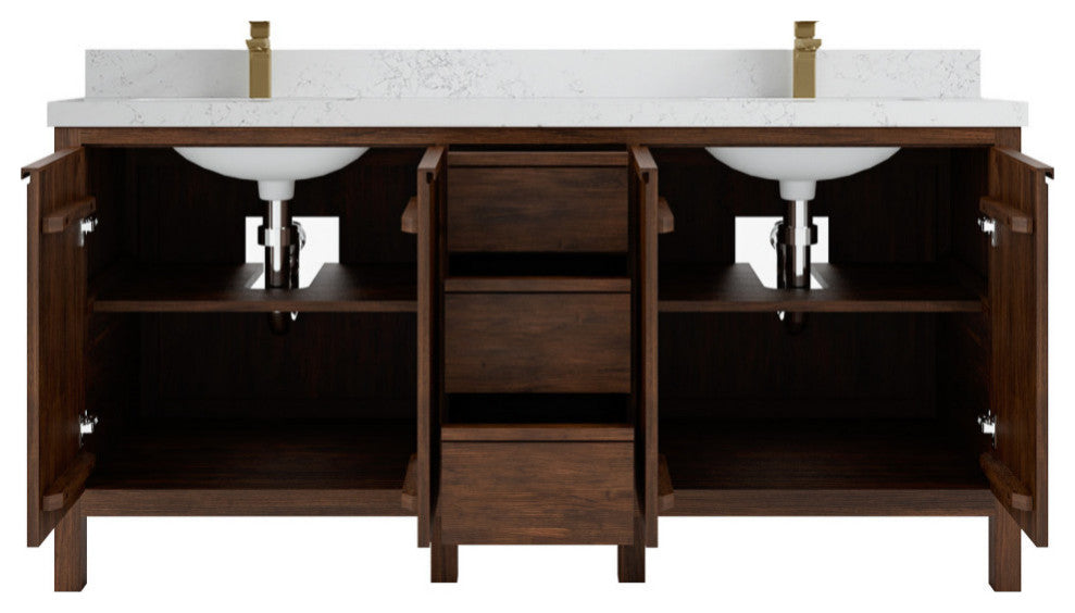 Elizabeth 72 Double Sink Bath Vanity in Dark Walnut Teak 2" Empira Quartz