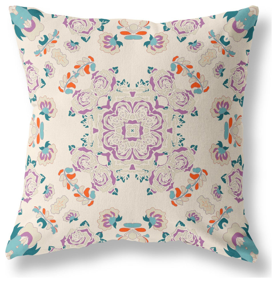 18" Purple Teal Wreath Indoor Outdoor Zippered Throw Pillow