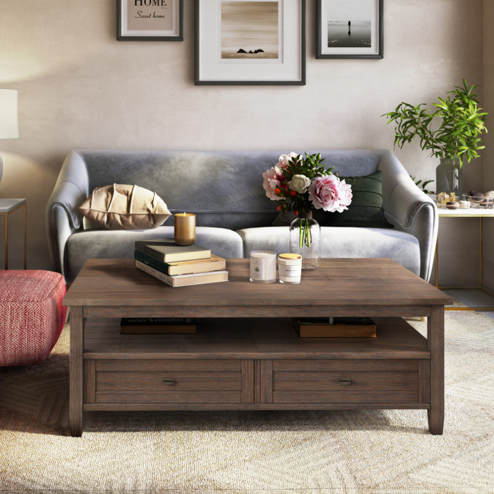 Warm Shaker SOLID WOOD Coffee Table, Farmhouse Brown