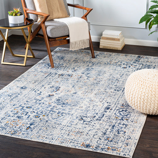 Surya Porto POO-2321 6'7"x9' Rug, White/Gray/Blue/Taupe/Mustard/Burnt Orange