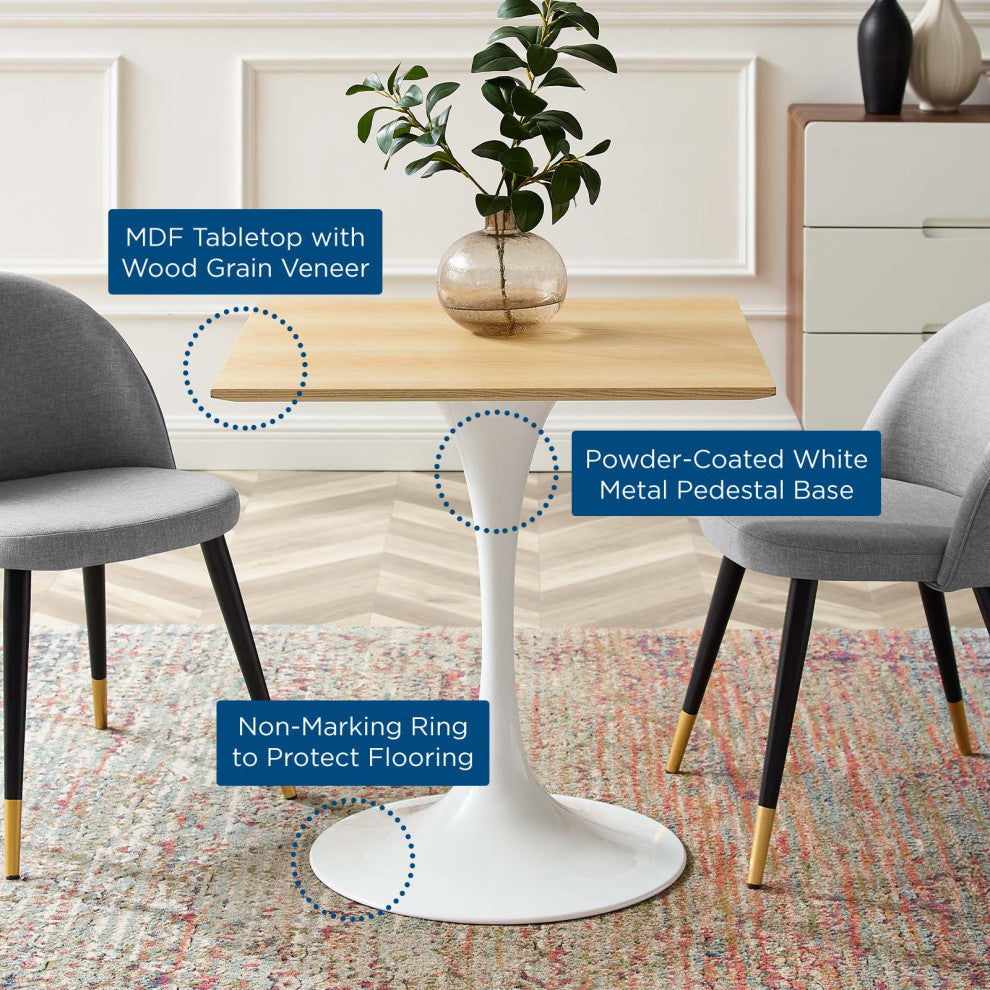 28" Dining Table, Square, Natural Brown White, Metal, Modern, Hospitality