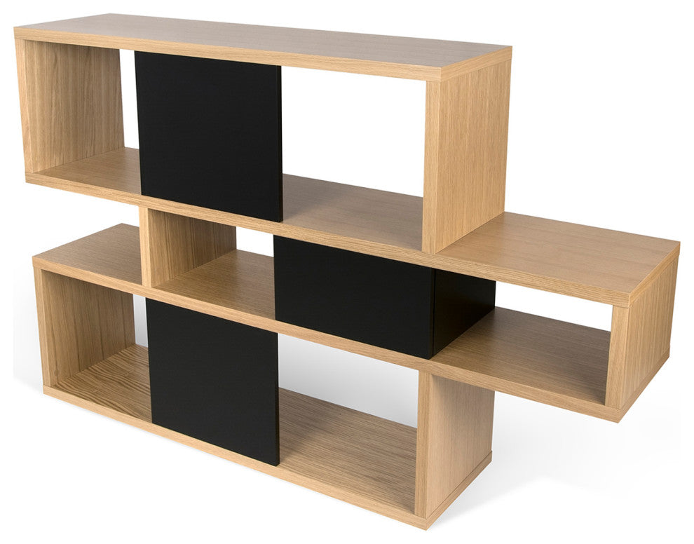 Contemporary Modular Display 2 Tone Shelves, Oak Frame/Black Backs