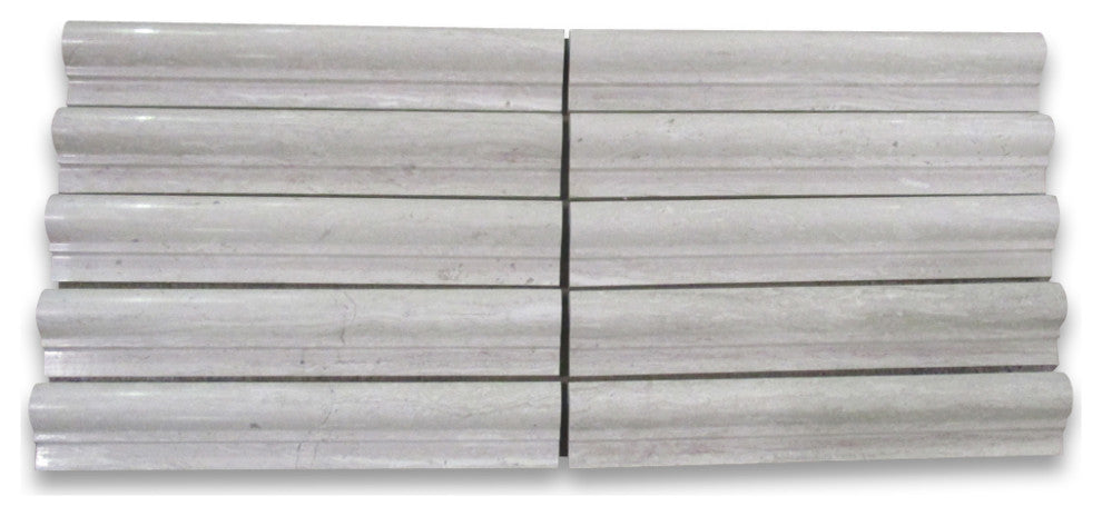 Athens Silver Cream Marble Haisa Light Chair Rail Bullnose Tile 2x12, 1 piece