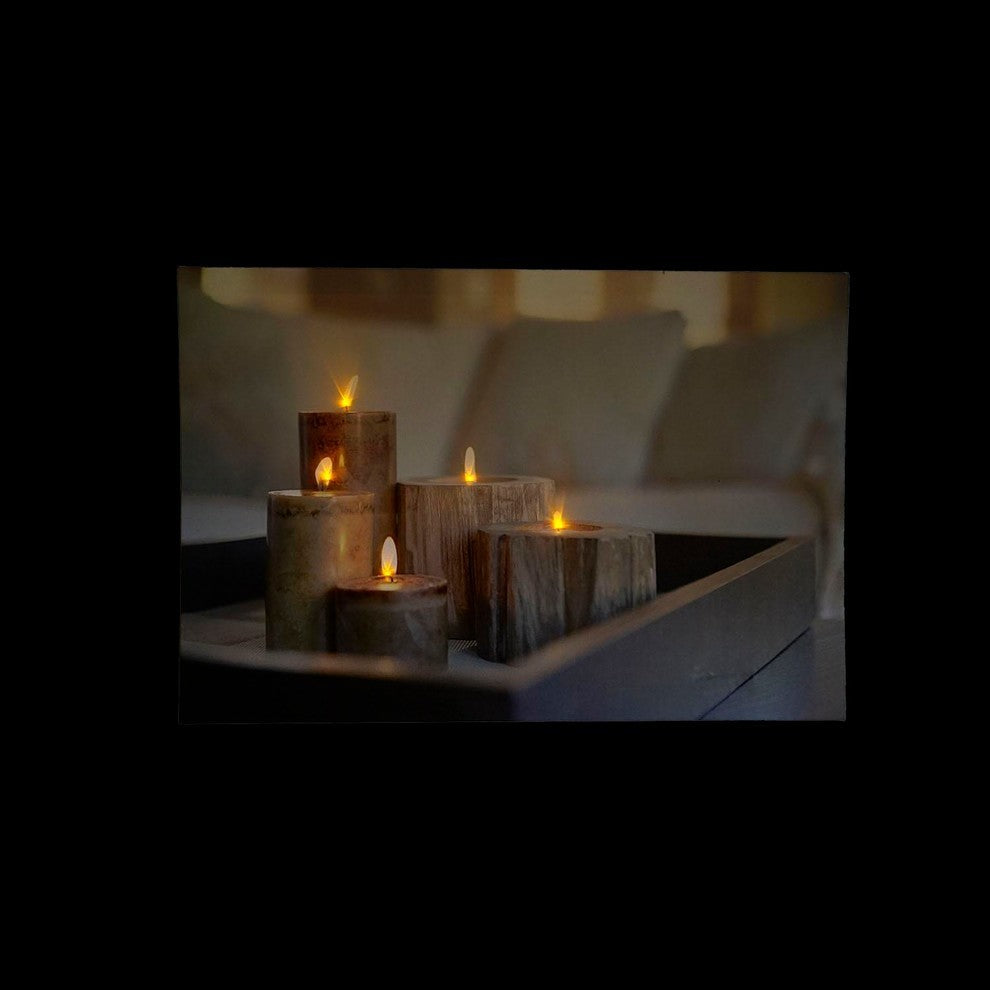 Rustic Driftwood Style "Candles on Tray" Canvas, 15.75"x23.5"