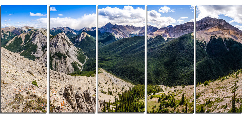 Rocky Mountains Panorama, Landscape Canvas Art Print, 60"x28", 5 Panels
