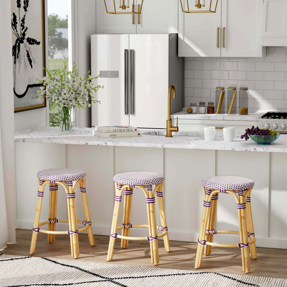 Tobias Rattan Counter Stool, Purple