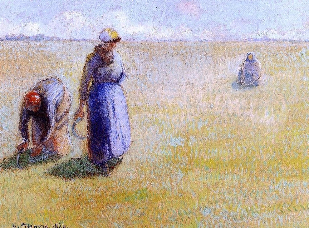Camille Pissarro Three Women Cutting Grass, 21"x28" Wall Decal