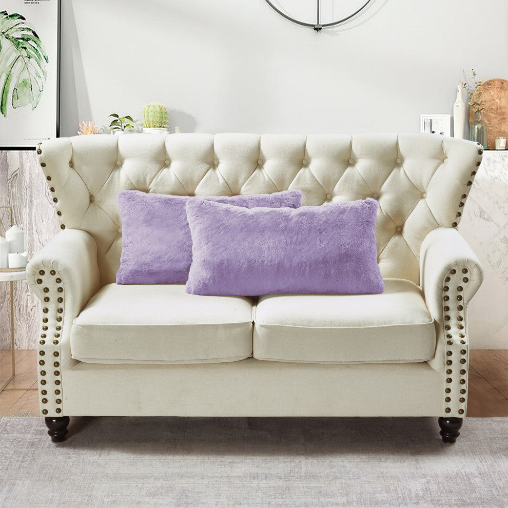 Heavy Faux Fur Throw Pillow Covers 2pcs Set, Lavender Fog, 14''x26''