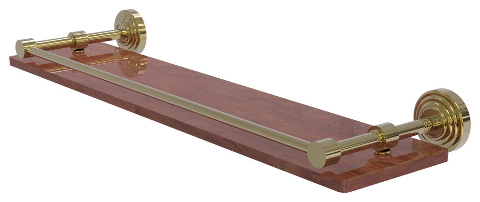 Waverly Place 22" Solid Wood Shelf with Gallery Rail, Unlacquered Brass