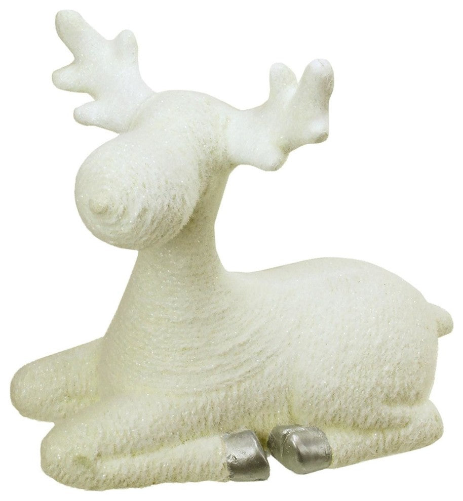 14" Decorative Creamy White Sitting Christmas Moose Table Top Figure