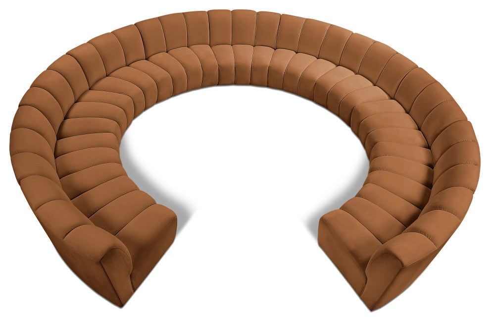 Infinity Channel Tufted Velvet Modular Chair, Saddle, 11 Piece