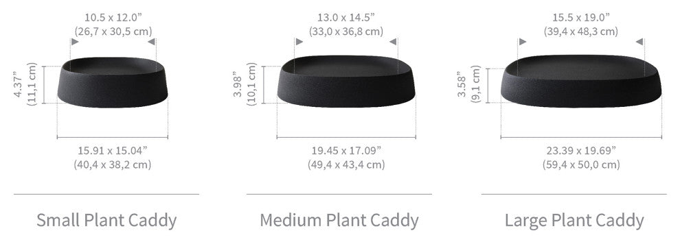Pebble  Modern Plant Caddy with Hidden Wheels, Ash Light Gray, Large