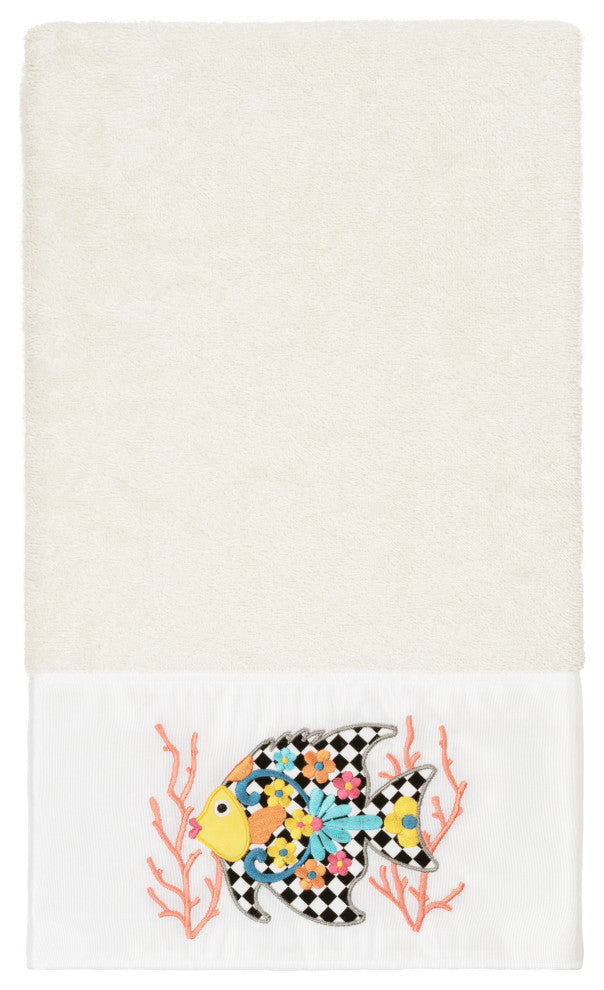 Linum Home Textiles Turkish Cotton Feliz 3-Piece Embellished Towel Set, Cream
