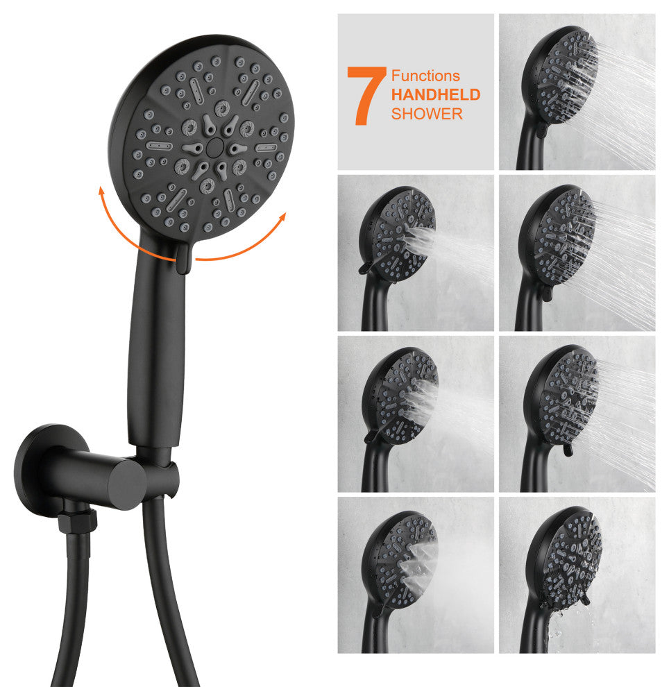Waterfall Tub Spout Shower System, Handheld Shower Head, Matte Black