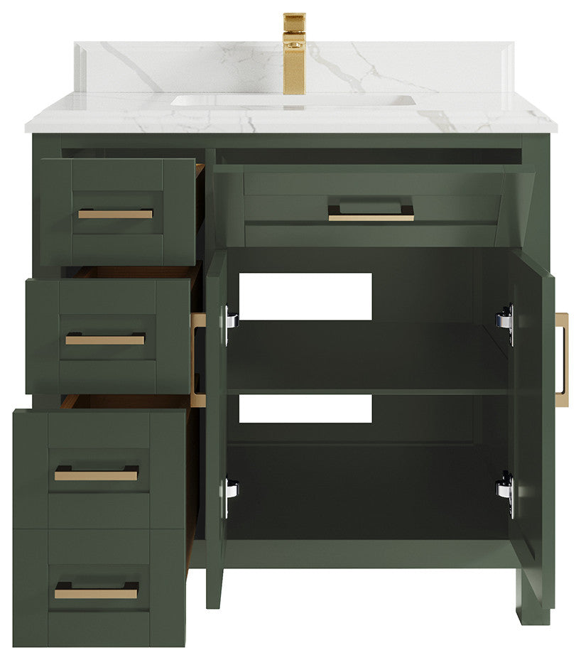 Cambridge 36 Center Sink Bath Vanity in Pewter Green 1.5" Calacatta Laza