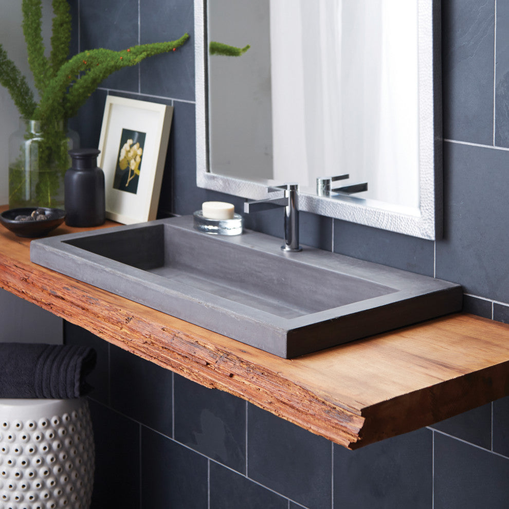 Trough 3619 Bathroom Sink, Slate, No Faucet Holes
