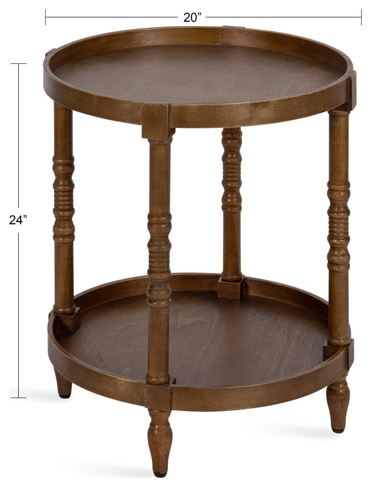Bellport Round Wood Side Table with Shelf, Rustic Brown