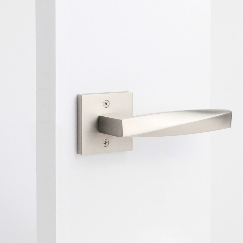 Modern Heavy Duty Designer Interior Door Lever - Convex Collection, Satin Nickel, Double Dummy