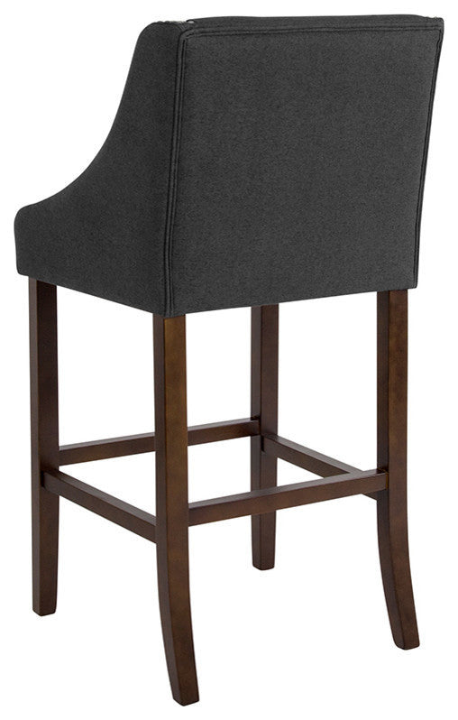 Carmel Series 30" High Transitional Walnut Barstool With Accent Nail Trim, Black