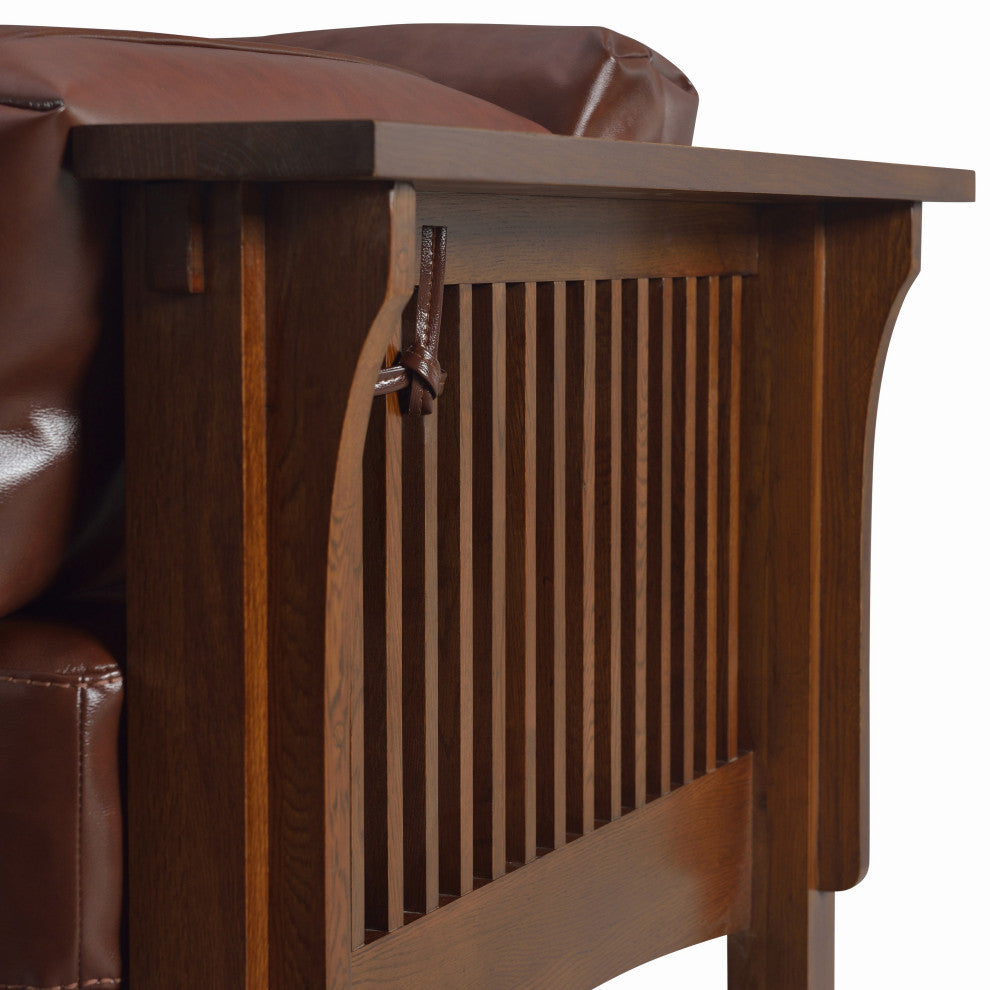 Mission Solid Quarter Sawn Oak and Leather Love Seat, Brown Leather