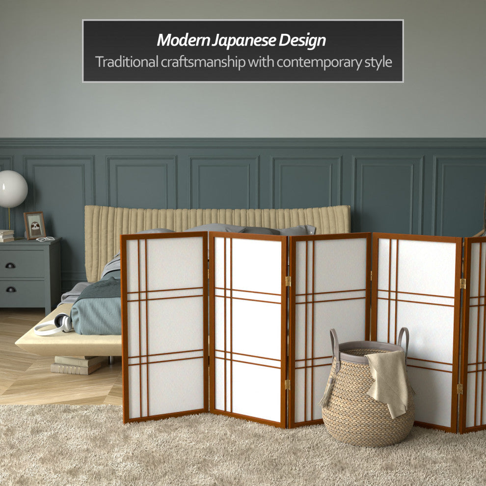 3' Tall Double Cross Shoji Screen, Walnut, 6 Panels