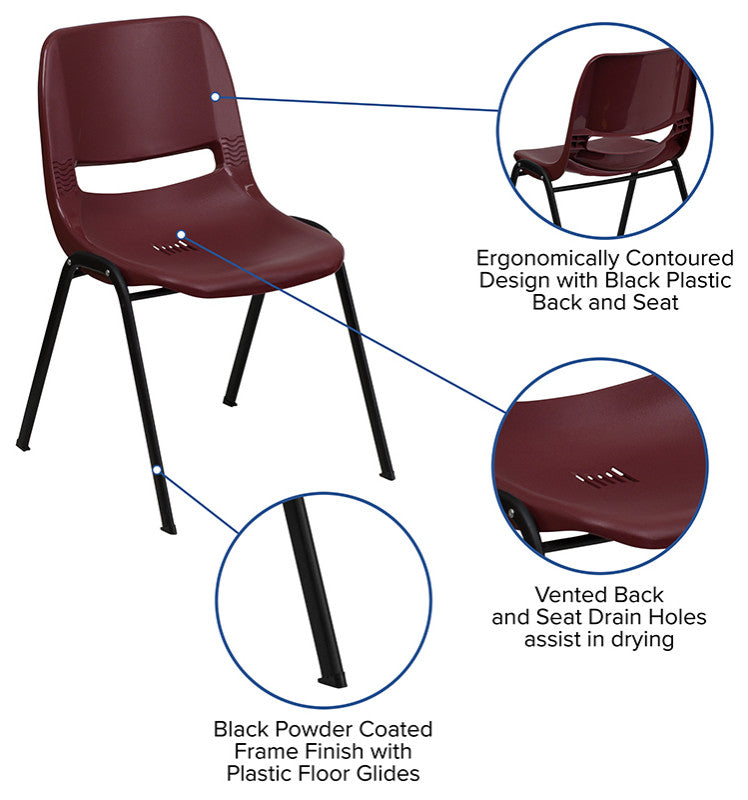 Flash Furniture Hercules Ergonomic Shell Back Stacking Chair in Burgundy