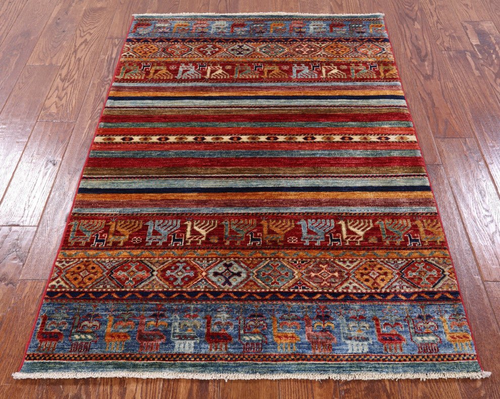 3' 4" X 5' 0" Tribal Persian Gabbeh Hand-Knotted Wool Rug Q8034