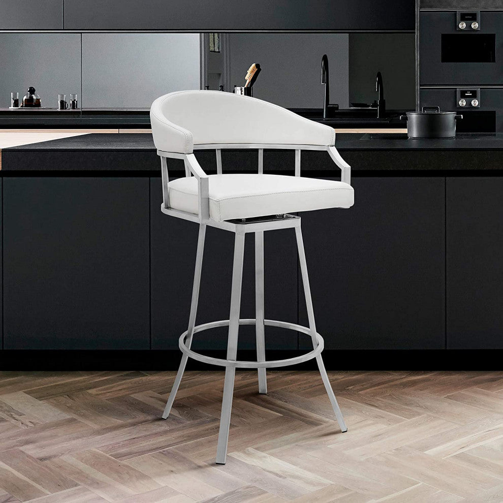Counter Stool, Brushed Stainless Steel Frame With Padded Seat and Curved Back, W