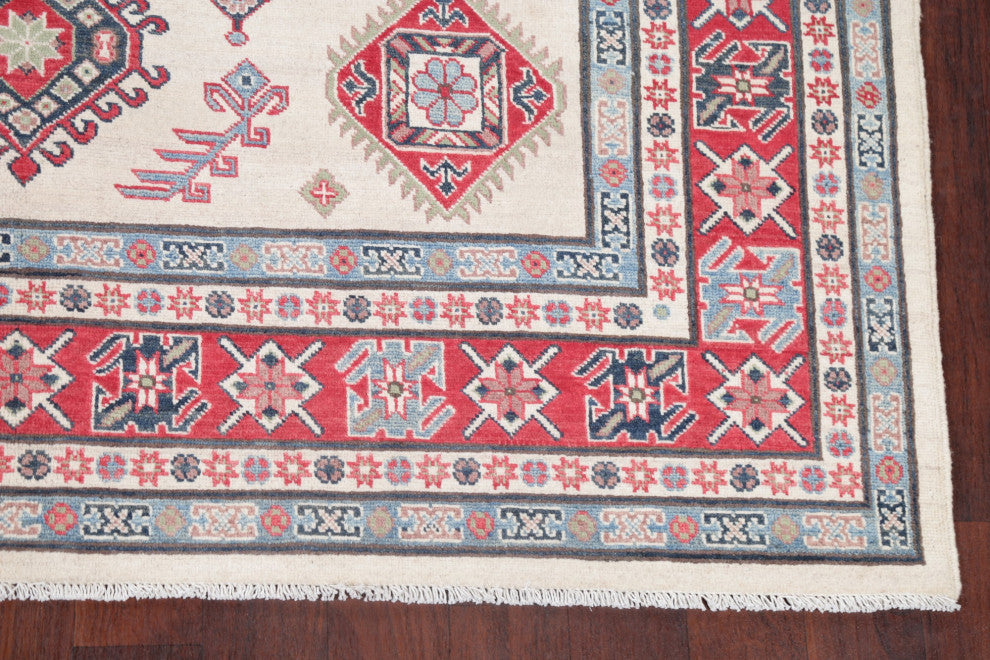 Oriental Traditional Kazak Handmade Pakistani Area Rug, Beige, 9'5"x6'6