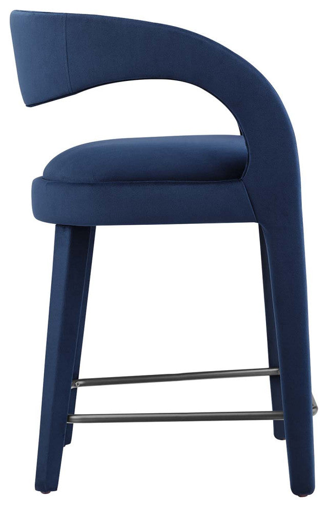 Pinnacle Performance Velvet Counter Stool Set of 2, Midnight Black