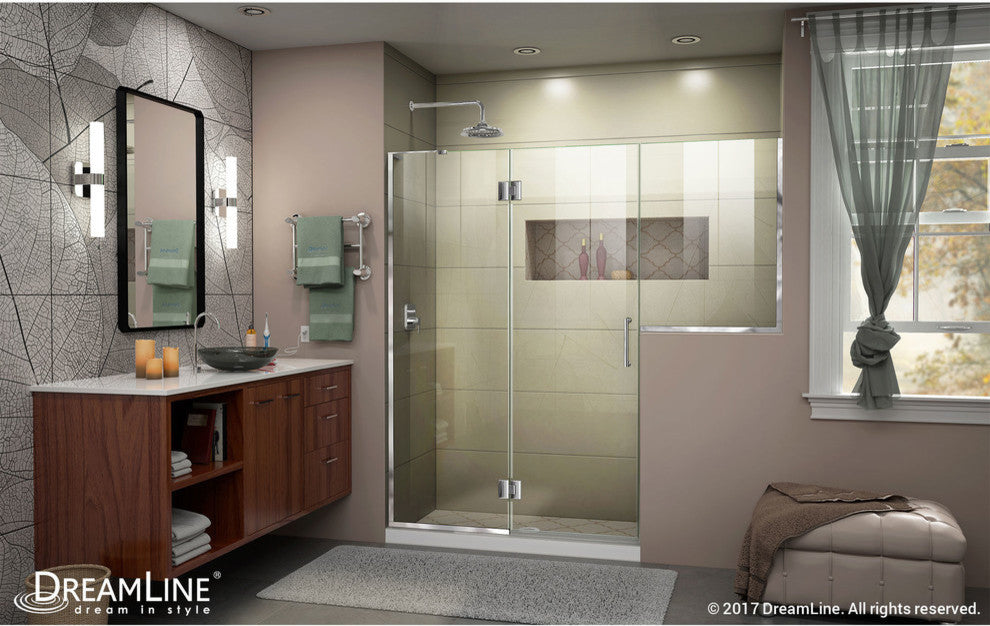 Unidoor-x 62-62.5"x72" Hinged Shower Door, Chrome, Buttress Panel 34"
