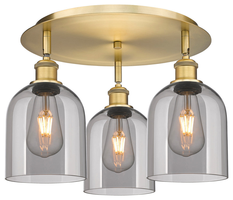 Ballston-Bella 3-Light 18" Flush Mount, Brushed Brass, Light Smoke