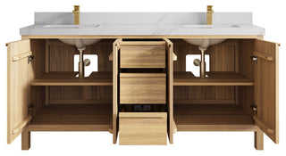 Elizabeth Oak 72" Double Sink Vanity, White 2" Calacatta Sienna