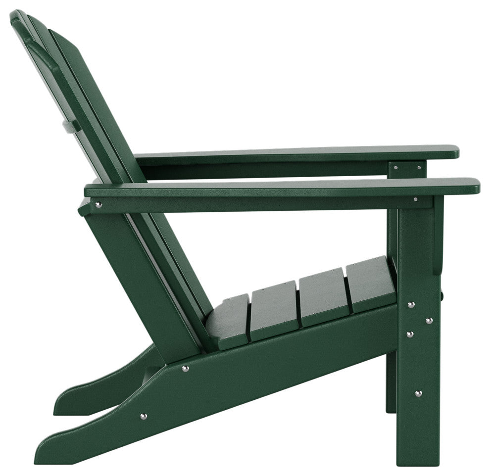 WestinTrends 2PC Outdoor Adirondack Poly Lumber Patio Chair, Side Table Set, Dark Green