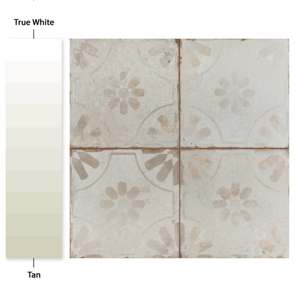 Kings Blume Encaustic Ceramic Floor and Wall Tile, White, Sample