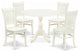 5Pc Dining Set 4 Chair, Wooden Seat, Drop Leaves Round Table Linen White