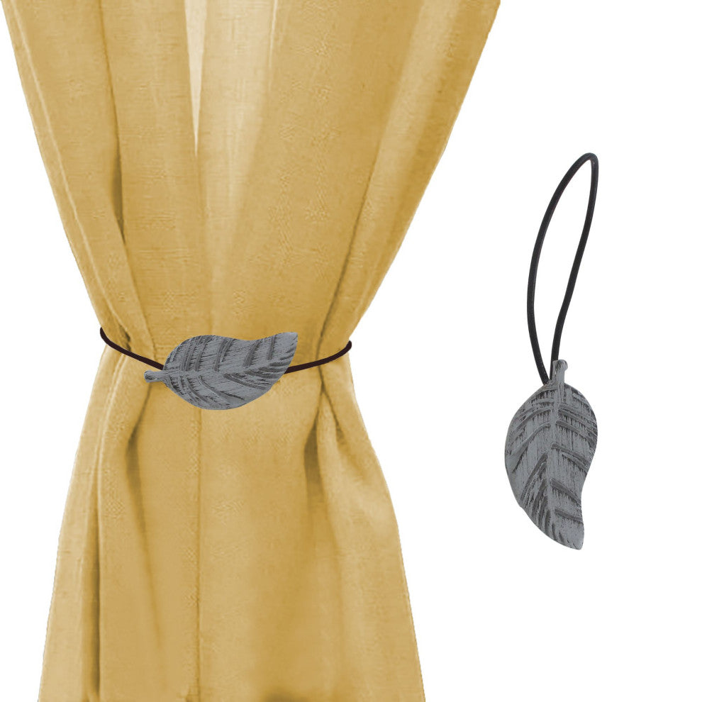 Magnetic Wooden Leaf Curtain Tiebacks, Gray, Pack of 1
