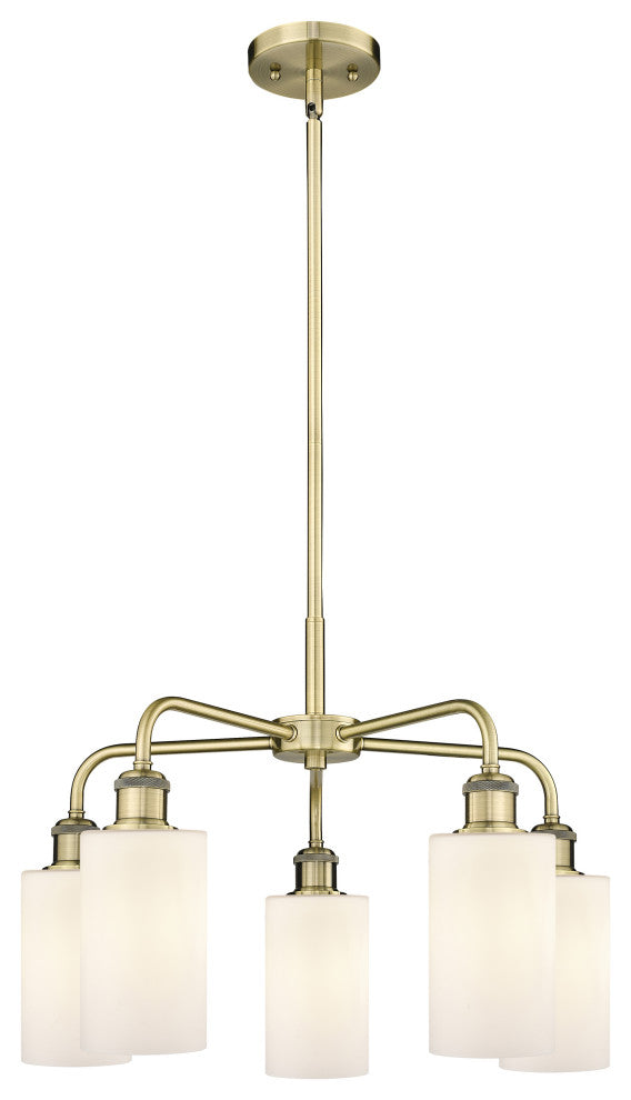 Clymer 5-Light 22" Stem Chandelier, Antique Brass, Matte White Shade