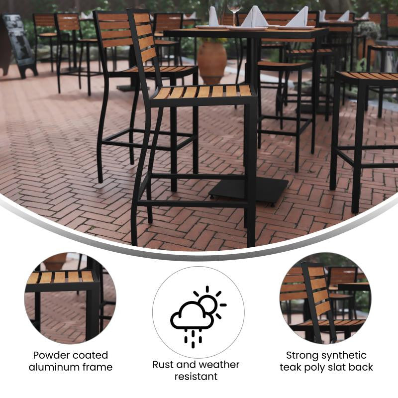 Lark Commercial Grade Outdoor Bar Height Stool, Teak