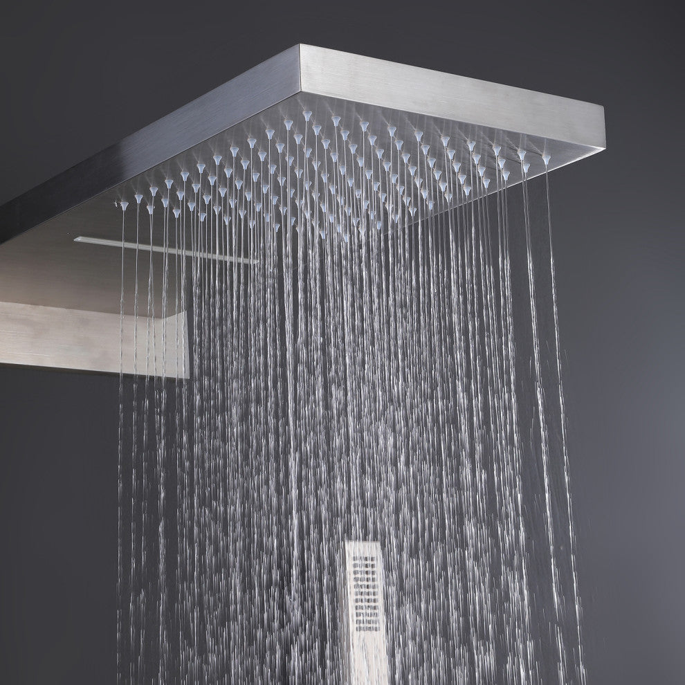 Luxury Thermostatic Shower System with Rough-in Valve & Waterfall Showerhead, Br