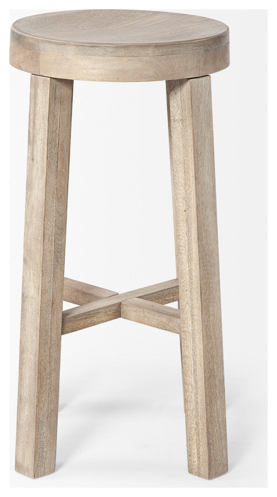 Brahma White Washed Solid Wood Bar Stool