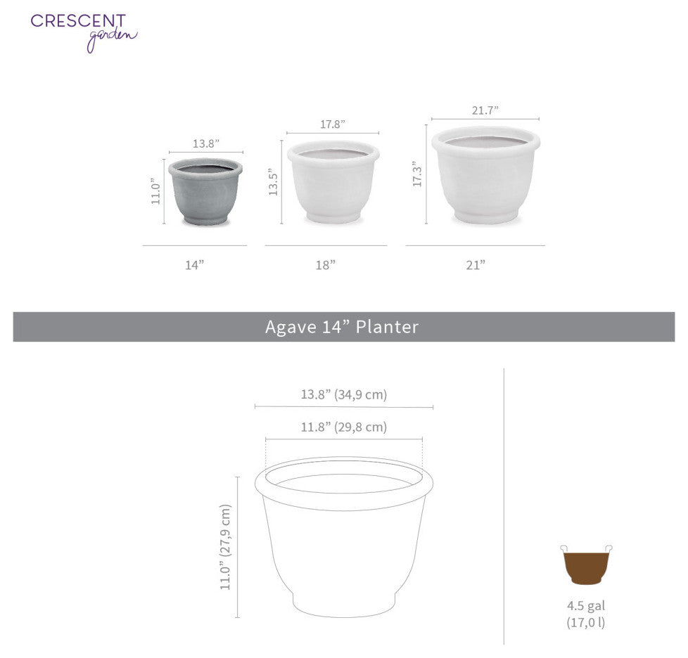 Agave Modern Round Pot for Indoors & Outdoors - 14'' (Caviar Black)