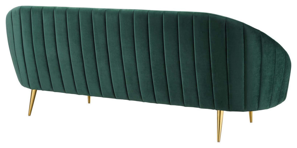 Sublime Vertical Curve Back Performance Velvet Sofa, Green