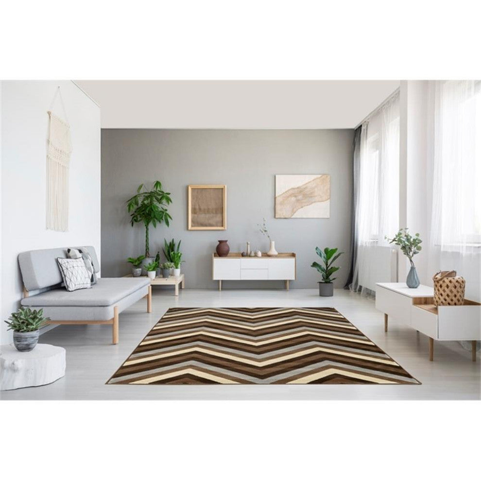 Linon Roma Chevron Power Loomed Polypropylene 8'x10' Rug in Gray Multi-Color