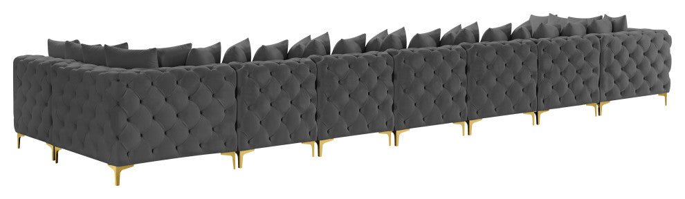 Tremblay Velvet Upholstered 9-Piece Modular U-Shaped Sectional, Grey