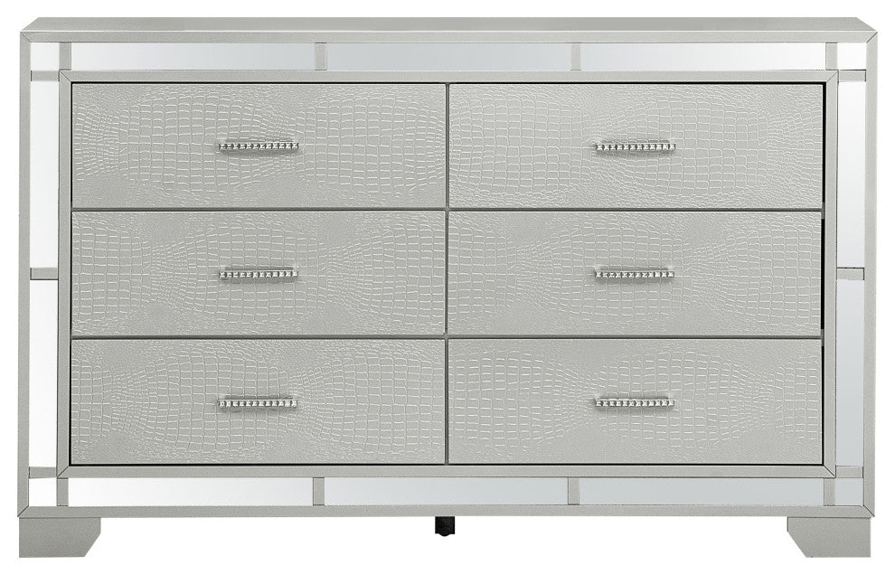 Madison Six Drawer Dresser, Silver Champagne