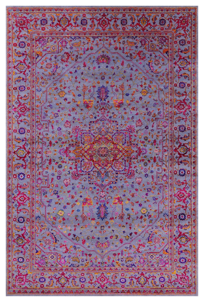 Persian Heriz Serapi Handmade Wool & Silk Rug 6' 1" X 9' 3" - Q15547