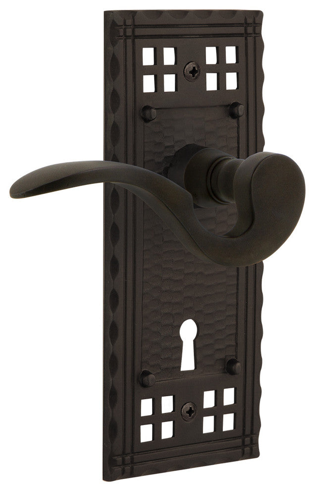 Craftsman Plate With Keyhole Manor Lever, Oil-Rubbed Bronze, Privacy, Non-Handed