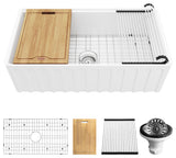 Karran 33 in. Single Bowl Workstation Fireclay Sink with Reversible Apron, White